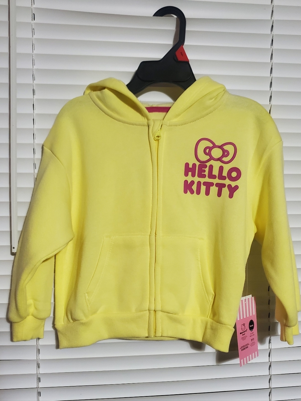 NWT, Hello Kitty Yellow Hoodie with Pink Puff Style Logo, 2T